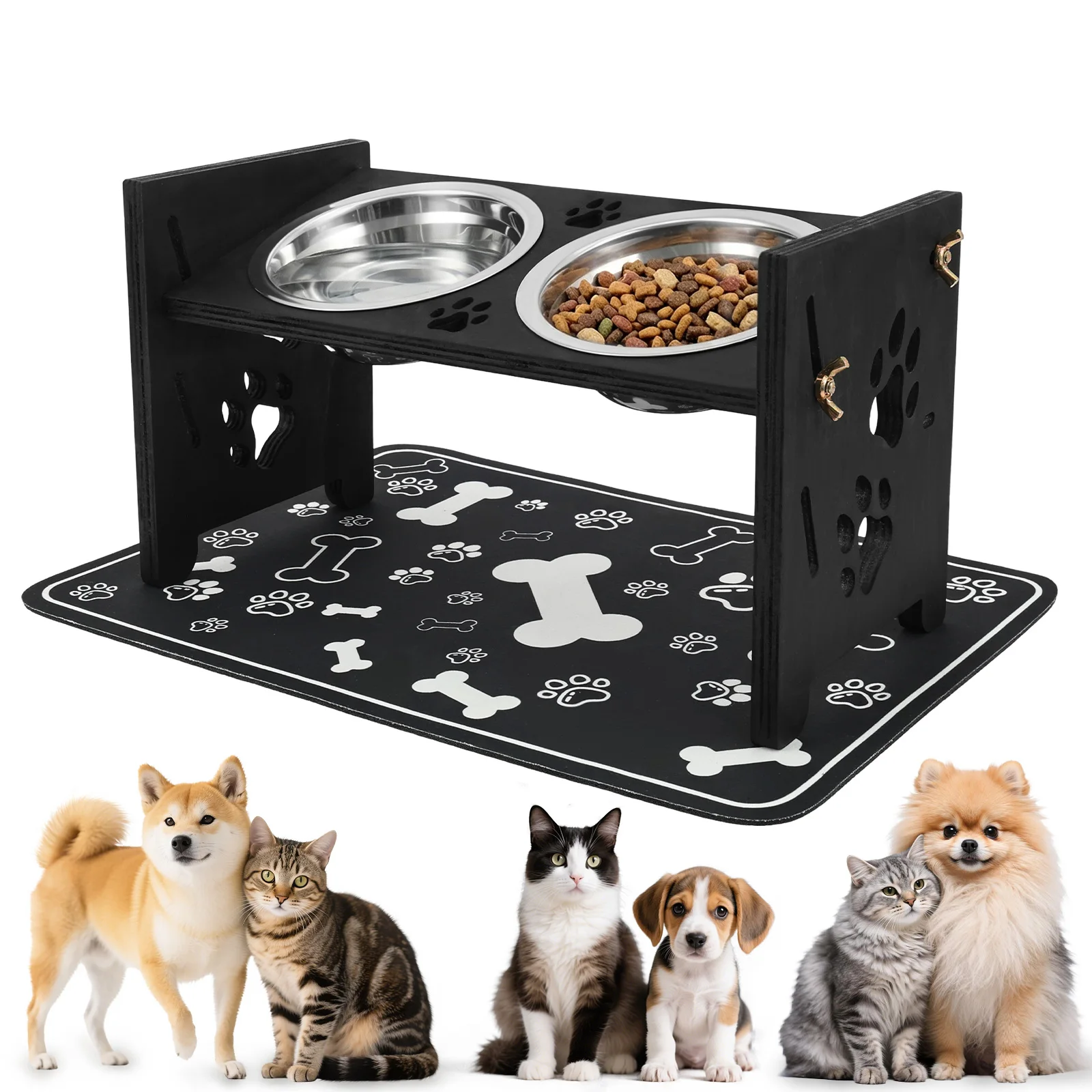 Royal Canin Food Medium - ชามอาหารสุนัขแบบยกสูง ปรับระดับได้ พร้อมชามสแตนเลสคู่ สำหรับอาหารและน้ำ สำหรับสุนัขขนาดเล็ก กลาง